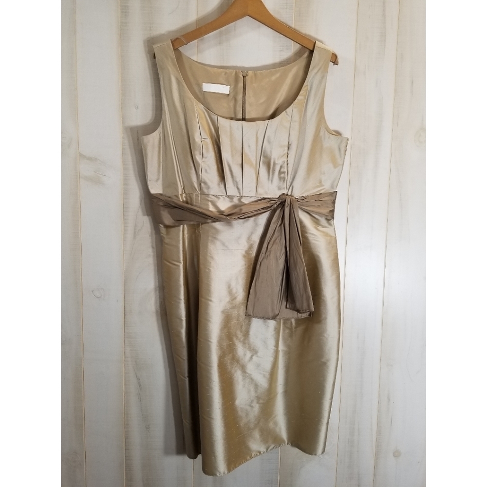 Siri 100% Silk Champagne Brown Bow Dress 14 Formal